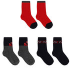 Boys Red, Navy Blue & Grey Socks (3 Pack), 1, hi-res